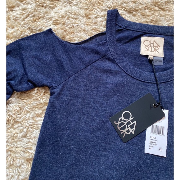 CHASOR Cold Shoulder Dress‎ Drawstring Waist Pockets Blue Velvet XS NWT - Picture 5 of 12